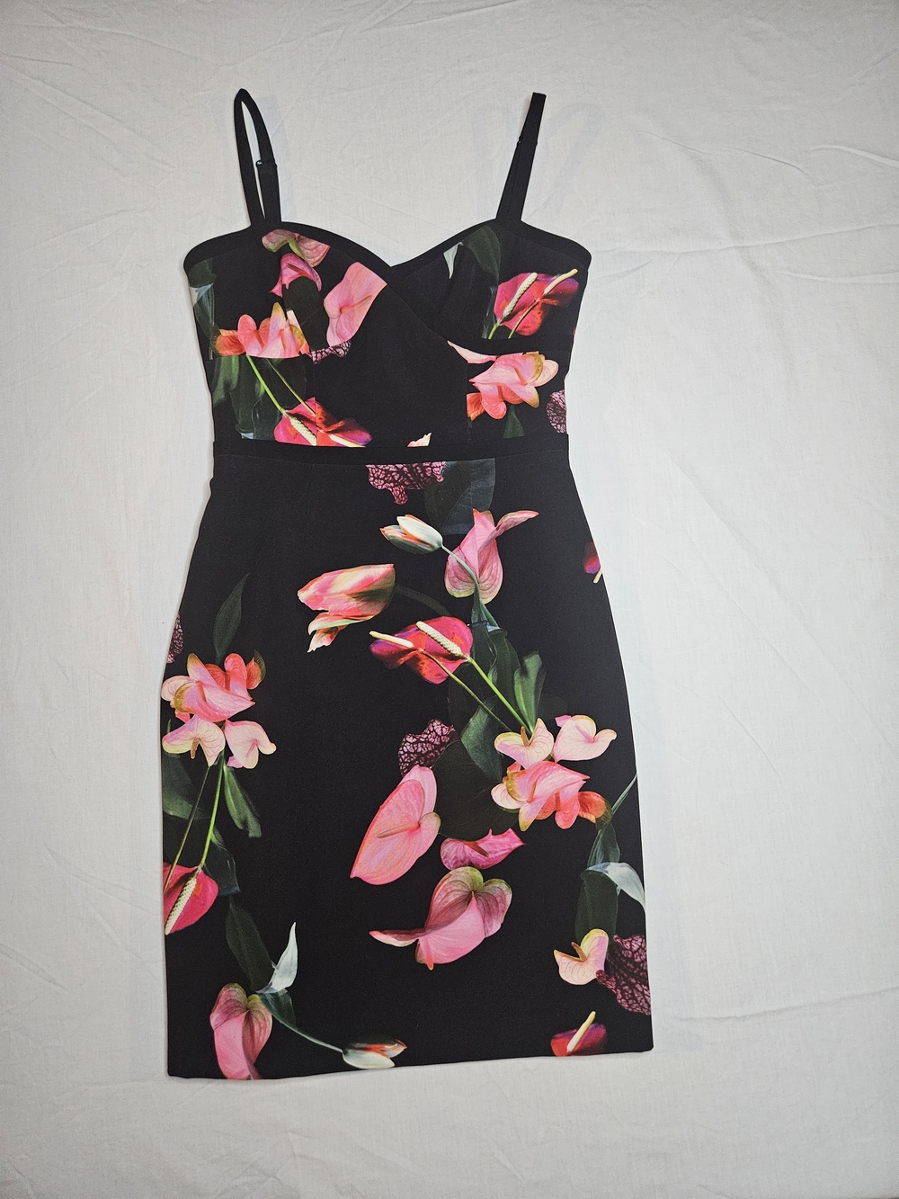 Womens Black Halo Black Dress with Pink Floral Print Size 2